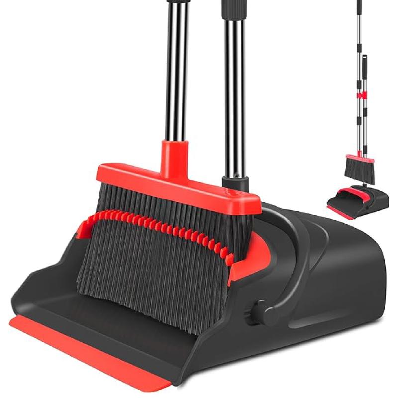 Popular Broom and Dustpan Set, Self-Cleaning with Dustpan Teeth, Indoor&Outdoor Sweeping, Ideal for Dog Cat Pets Home Use, Stand Up Broom and Dustpan