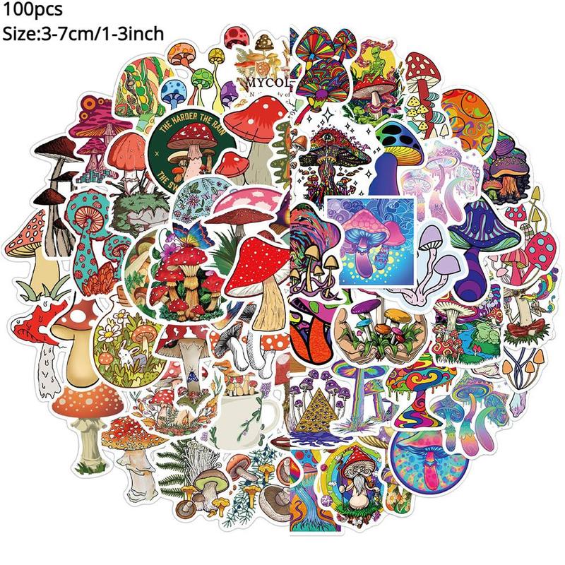 Mushroom Series Graffiti Sticker, 100pcs Waterproof Decoration Anime Naughty Stickers, DIY Creative Toy Home Decoration Sticker, Scrapbooking Supplies, Decorative Decal Accessories