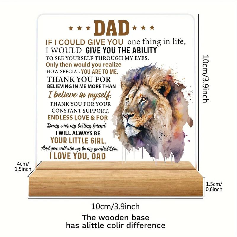 Lion & Letter Pattern Acrylic Desk Decoration, Wooden Frame Decorative Ornament, Desktop Decoration for Home Office