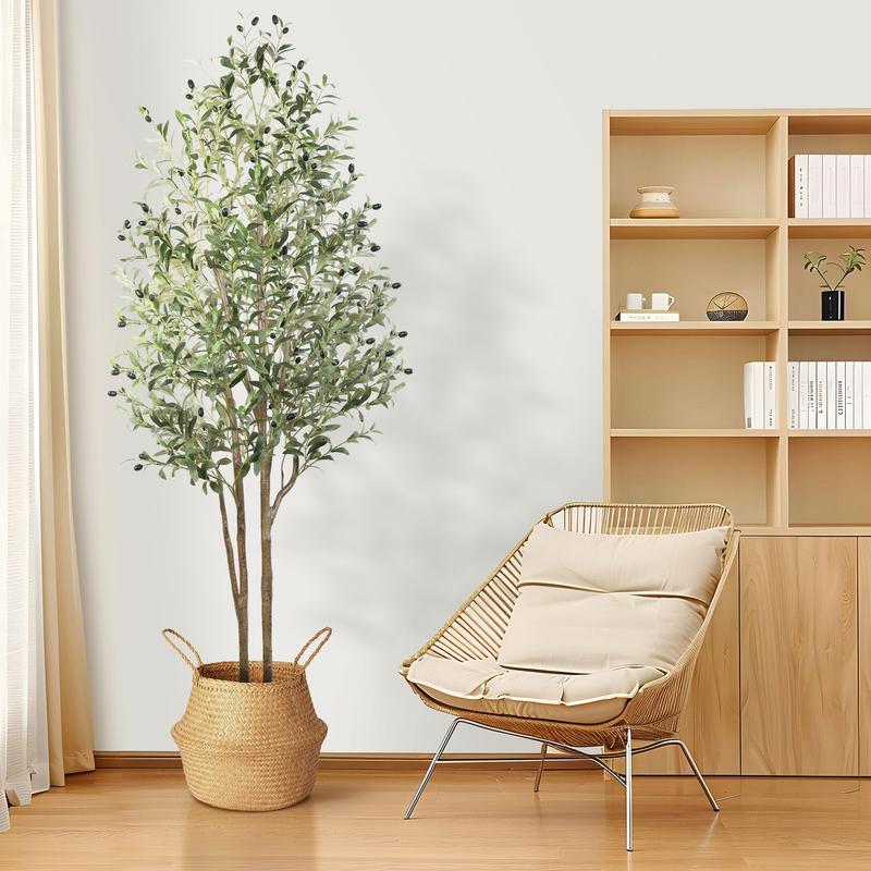 Alupssuc Artificial Olive Tree Silk Plant - Indoor Faux Olive Tree with Natural Wood Trunk & Lifelike Fruits, Perfect for Modern Home, Office, and Living Room Floor Decor - Available in 4ft, 5ft, 6ft, 7ft Heights