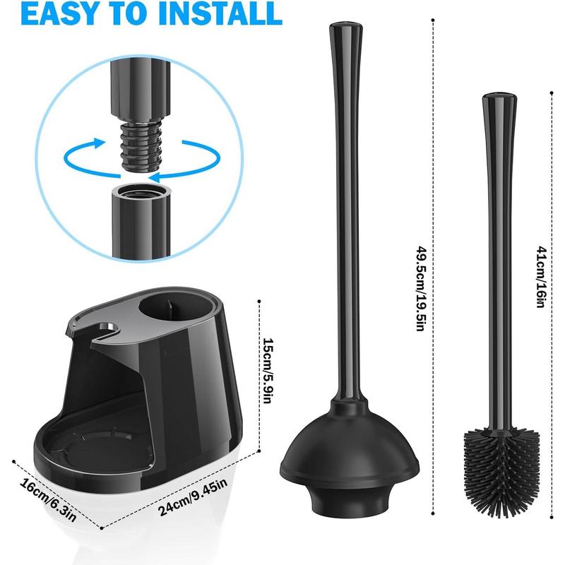 Toilet Plunger and Brush Set, Silicone Bowl Brush and Heavy Duty Toilet Plunger with Ventilated Holder, 2-in-1 Toilet Brush and Plunger Combo for Bathroom Deeply Cleaning Scrubber Industrial