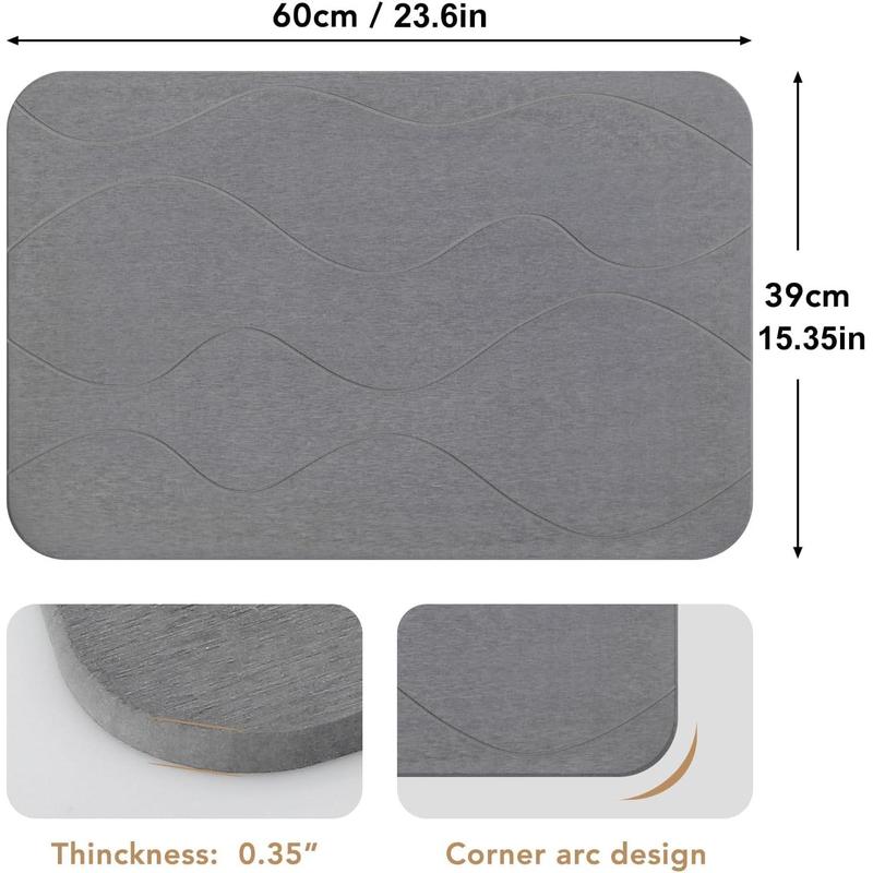 Stone Bath Mat, Diatomaceous Earth Shower Mat, Non-Slip Super Absorbent Quick Drying Bathroom Floor Mat, 2Pack,Grey, Pattern 1