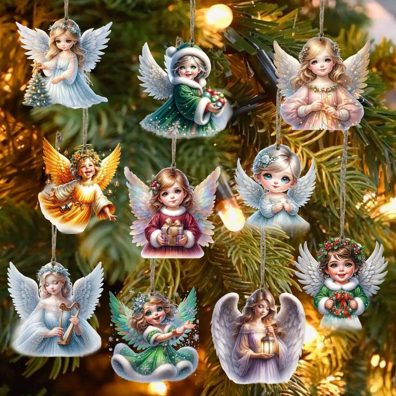 Christmas Angel Pattern Hanging Decoration, 20pcs set Wooden Angel Ornament, Hanging Decoration for Christmas Tree, Farmhouse Holiday Religious Decorations