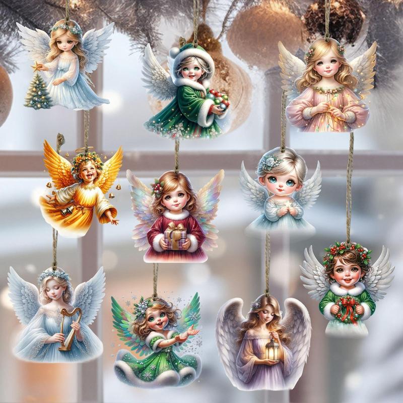 Christmas Angel Pattern Hanging Decoration, 20pcs set Wooden Angel Ornament, Hanging Decoration for Christmas Tree, Farmhouse Holiday Religious Decorations