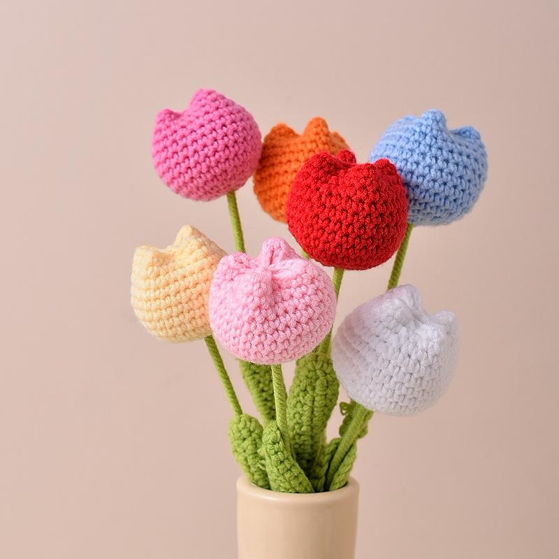 Crochet Tulip without Vase, 10pcs set Artificial Flower, Summer Flowers Bouquet, Home Decor Supplies for Living Room Bedroom Dining Room Wedding Party