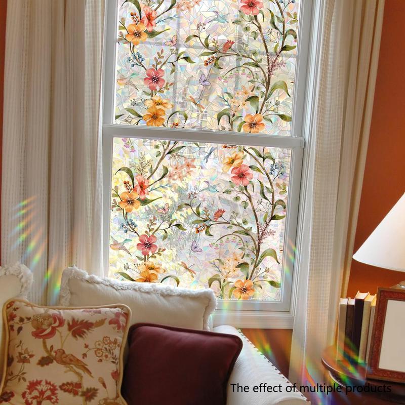 Floral Pattern Window Sticker, Removable Static Cling Window Decal, DIY Decorative Sticker for Home Living Room Bedroom, Fall Decor