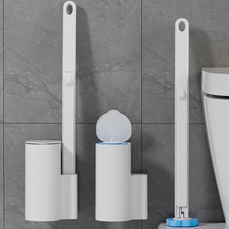 Wall Mounted Toilet Brush Set, 1 Set Including Toilet Brush & Bracket & Disposable Refill Head, Toilet Cleaning Brush, Bathroom Cleaning Tool