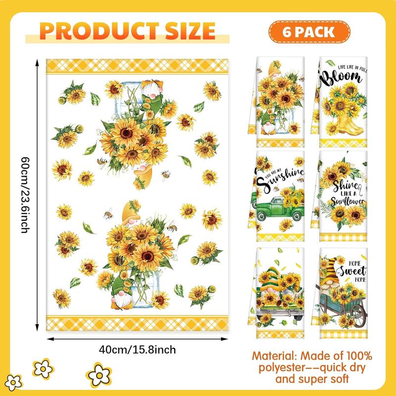 Set of 6 Sunflower Kitchen Towels  Dish Towels Seasonal Beach Cloth Summer Tea Towel Sunshine Nautical Kitchen Towels, Hand Towels, Tea Towels, Housewarming Gift for Home, Hand Towels