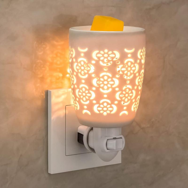 Ceramic Pluggable Wax Melt Warmer, Diffuser for Fragrance Oil, 2-in-1 Plug in Wall Candle Warmer Melterfor Home, Office and Spa, Ideal Gifts, with Two Bulbs Packaged- Ripple Pattern