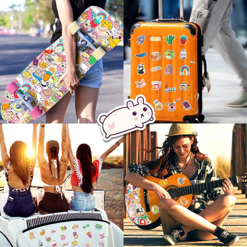 Cute Cartoon Animal & Food Pattern Sticker, 50pcs Self Adhesive Decor Stickers, Decorative Sticker for Laptop, Guitar, Water Bottle & Skateboard