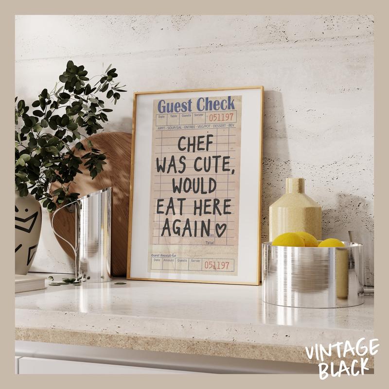 Kitchen Decor Chef Was Cute Wall Art Print Posters Wall Decor Dining Room Wall Prints Apartment (Unframed) Guest Check Prints Aesthetic