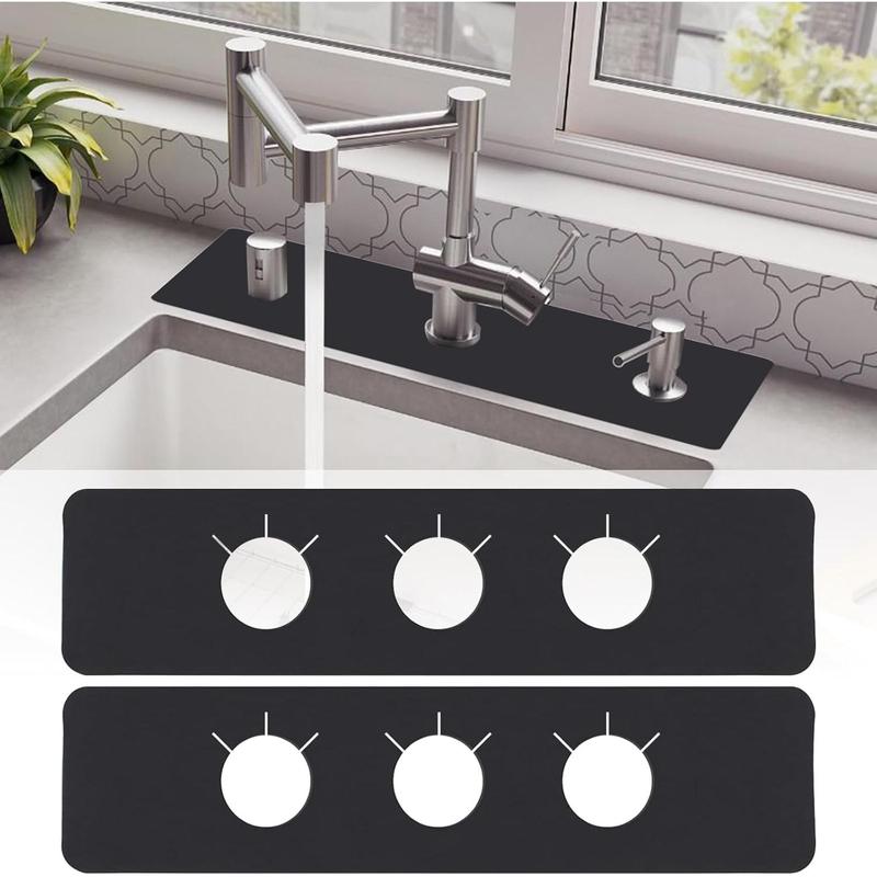 2 counts DIY Faucet Mat for Sink - Faucet Mat for Sink 3 Holes Free Cutting Splash Guard Behind Faucet Drip Catcher for Kitchen, Bathroom, Sink Mat, Dish Drying Mat, Sponge Holder