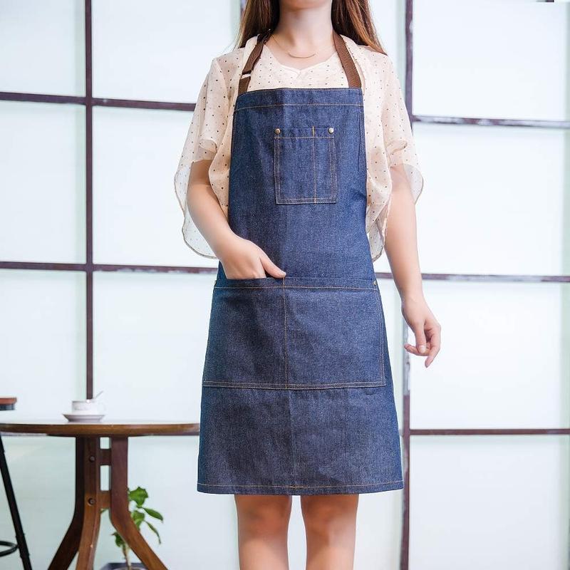 Unisex Adjustable Multi Pocket Denim Apron for Chef Kitchen BBQ and Studio