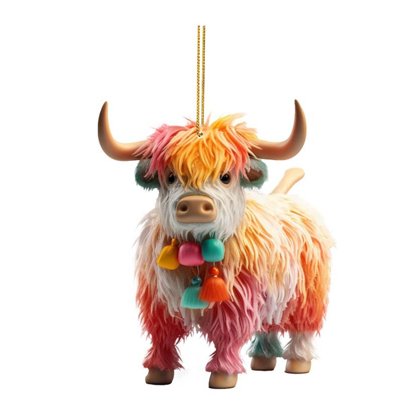 Highland Cow Design Hanging Ornament, 6 Counts set Cute Animal Shaped Hanging Decoration, Christmas Decoration for Home Party Festival