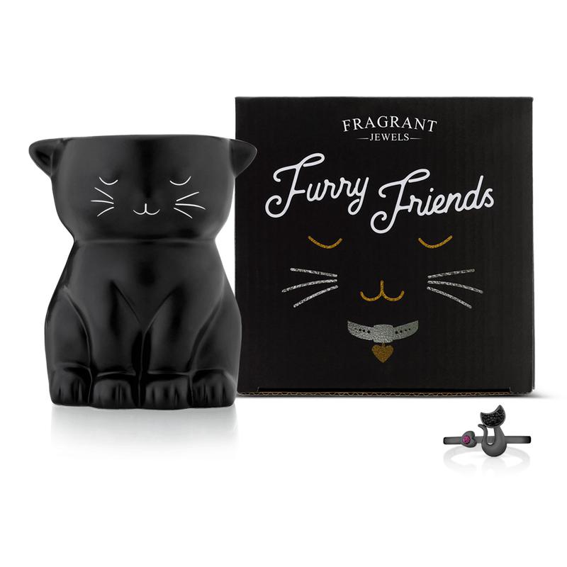 Fragrant Jewels - Midnight Black Cat Ceramic Candle with Ring Inside