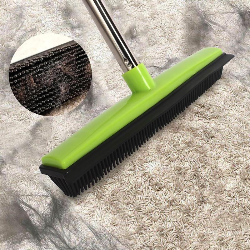 Hair Removal Broom with Scraper, 1 Count Long Handle Soft Brush, Rubber Broom for Removing Fur From Carpets & Linoleum, Suitable for Cleaning Hardwood Floor