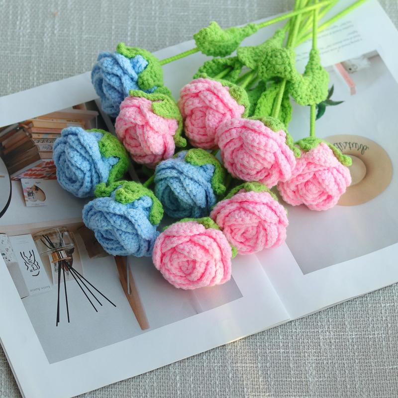 Crochet Rose, 10pcs set Handmade Crochet Rose Flower, Artificial Flower without Vase, Decorative Flowers for Home Party Wedding