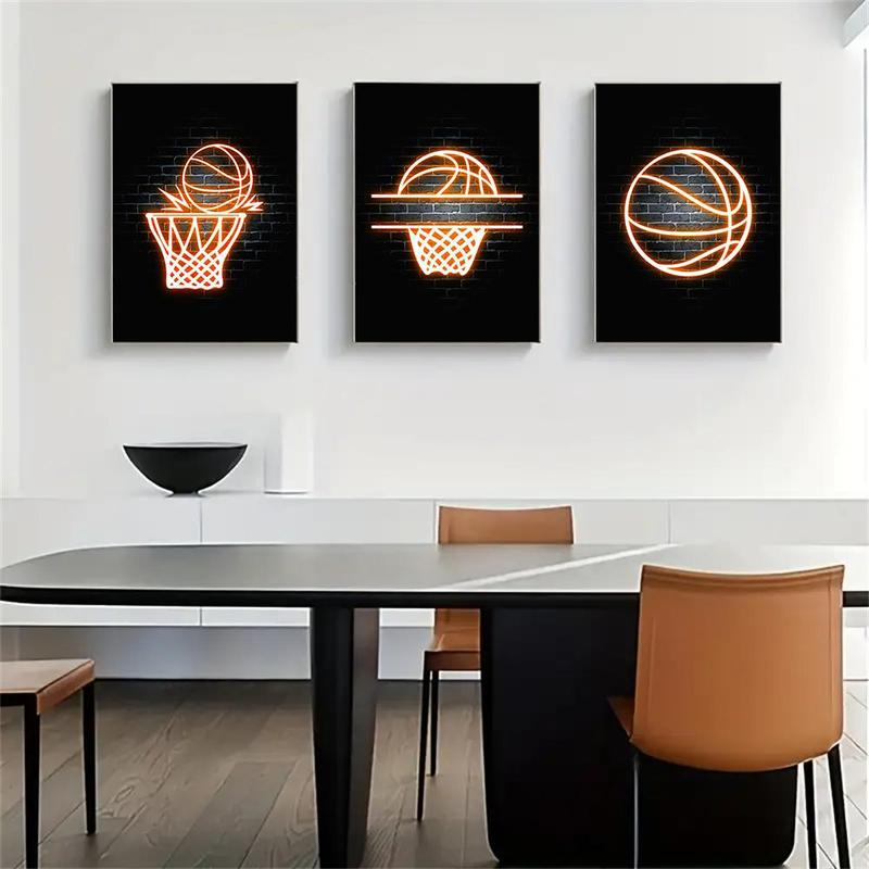 Basketball Pattern Wall Art Poster, 3pcs set Canvas Wall Art Painting, Wall Decor for Home Living Room & Bedroom