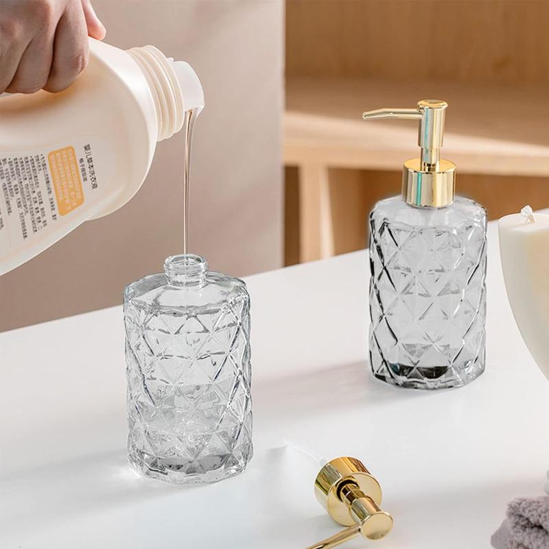 Clear Glass Soap Dispenser, 2 Pack   11 Oz Liquid Hand Soap Dispenser Set for Kitchen Sink and Bathroom, Dish Soap Dispenser Set Jar Lotion Glass Soap Dispenser Bottles with Gold Pump (Clear)