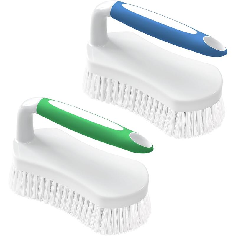 Scrub Brush for Cleaning Comfort Grip Shower Scrubber Flexible Stiff Bristles with Handle Heavy Duty Cleaner Brush for Tub Sink Carpet Floor - Pack of 2 (Blue+Green)