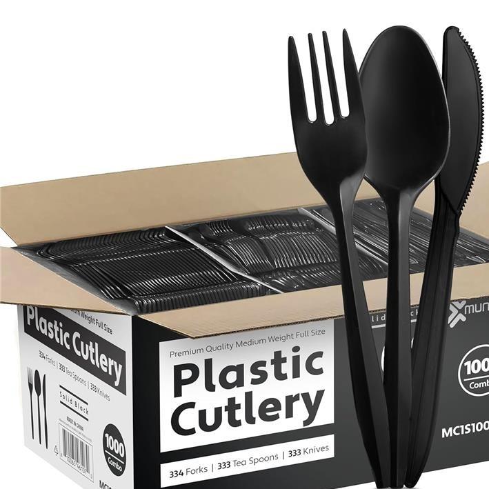 1000 Count Black Plastic Silverware Set for Parties, Weddings, and Large Gatherings - Birthday, Cookware