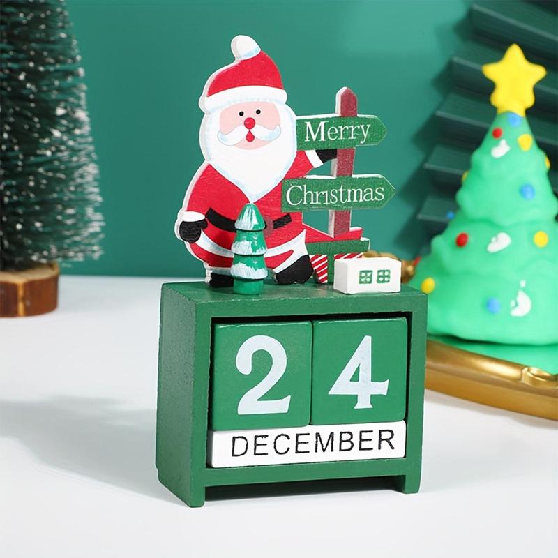 Santa Claus Decor Christmas Countdown Calendar, 1 Count Wooden Desktop Calendar Ornament, Desktop Decoration for Home Office, Room Decor, Party Decor