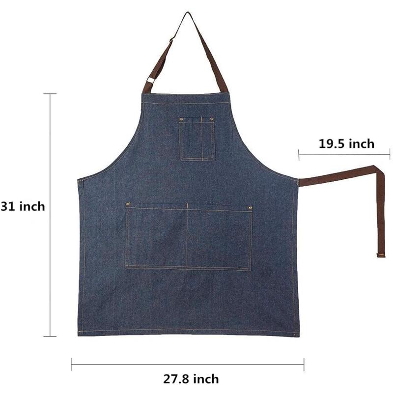 Unisex Adjustable Multi Pocket Denim Apron for Chef Kitchen BBQ and Studio