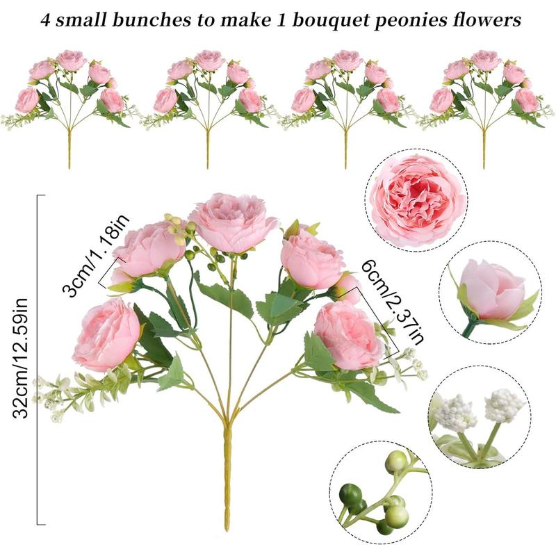 Artificial Peonies Silk Flowers, Farmhouse Home Boho Wedding Table Centerpiece, Fake Plastic Flower Bulk for Vase Decoration Decorative Fruit