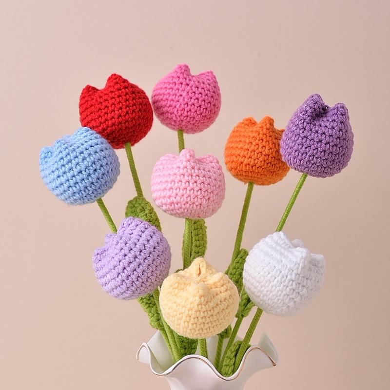 Crochet Tulip without Vase, 10pcs set Artificial Flower, Summer Flowers Bouquet, Home Decor Supplies for Living Room Bedroom Dining Room Wedding Party