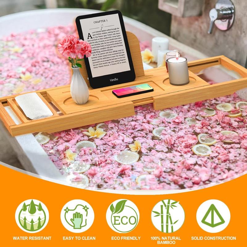 Luxury Bathtub Caddy Tray - Bath Tray Expandable - Bath Tub Tray Table for Bathtub - Bath Caddy Tray for Bathtub, Ajustable Size, Fits  Tubs