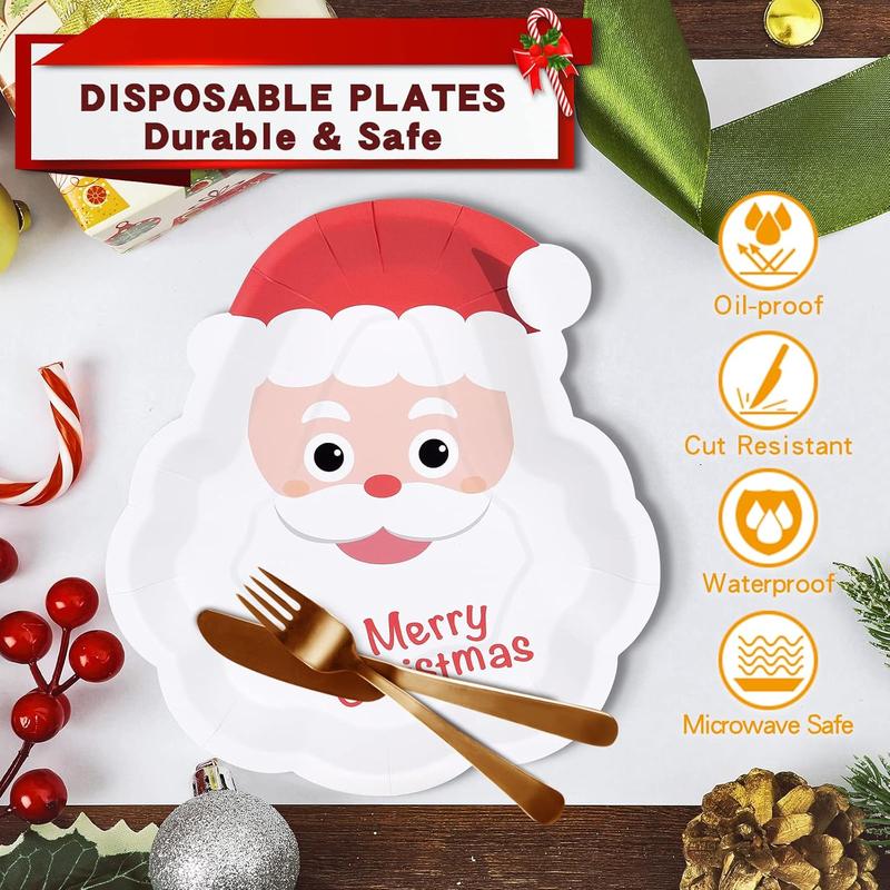 Christmas Paper Plates for Dessert, Dinner, Appetizer, Salad, Cake, Cookies - Disposable Santa Plates for Merry Christmas Holiday Party - 50 Count