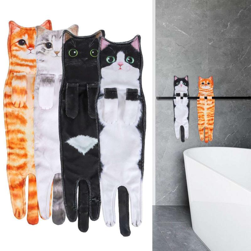 Cat Hand Towel Cute Cat Washcloth for Kitchen Hand Towels for Bathroom Funny Cat