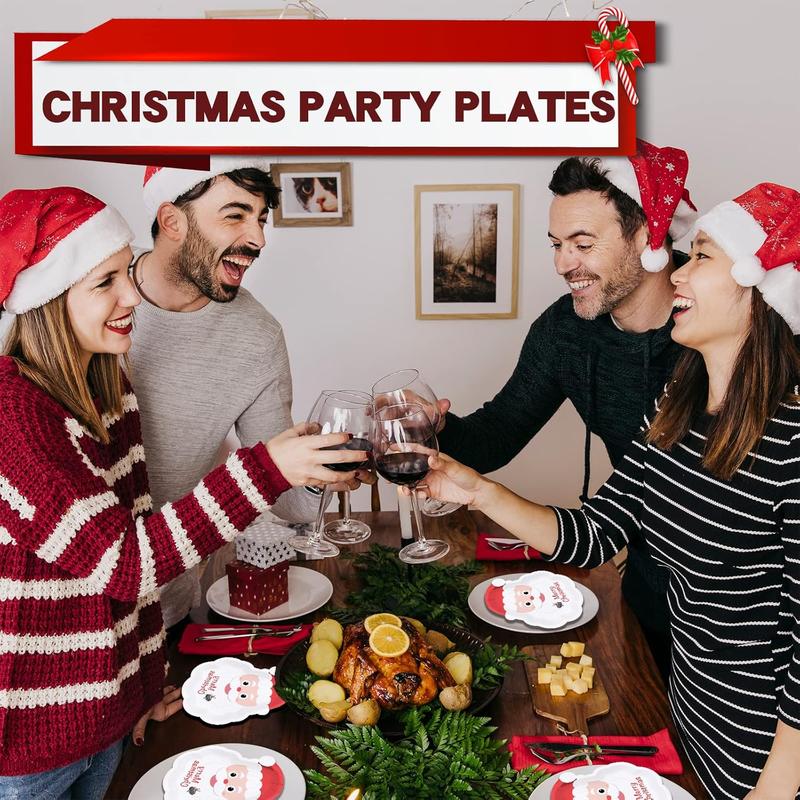 Christmas Paper Plates for Dessert, Dinner, Appetizer, Salad, Cake, Cookies - Disposable Santa Plates for Merry Christmas Holiday Party - 50 Count