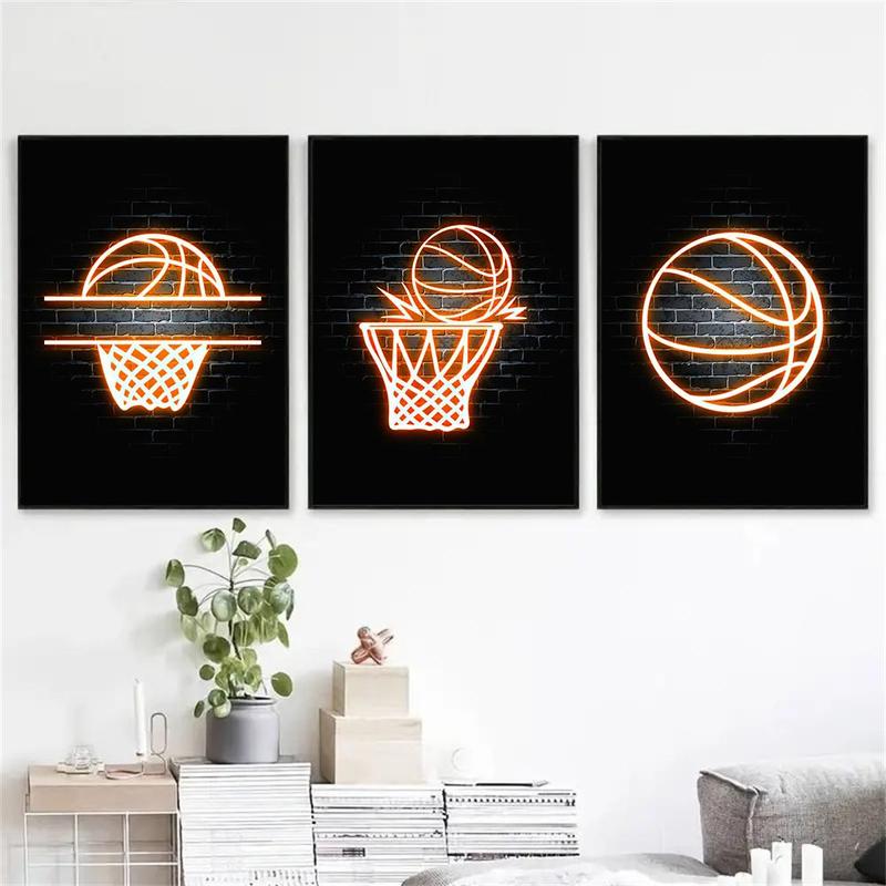 Basketball Pattern Wall Art Poster, 3pcs set Canvas Wall Art Painting, Wall Decor for Home Living Room & Bedroom