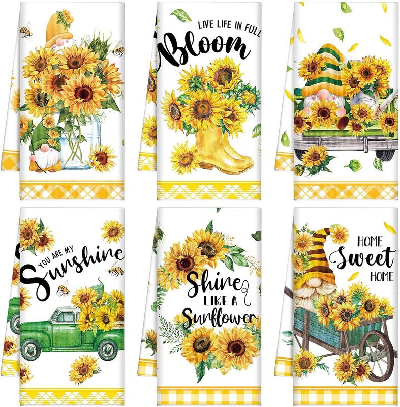 Set of 6 Sunflower Kitchen Towels  Dish Towels Seasonal Beach Cloth Summer Tea Towel Sunshine Nautical Kitchen Towels, Hand Towels, Tea Towels, Housewarming Gift for Home, Hand Towels