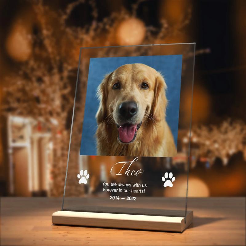 Pet Memorial Custom Portrait Acrylic Plaque, Pet Lovers Gift & Home Decor Photo Print Frames Wooden Case Colorful