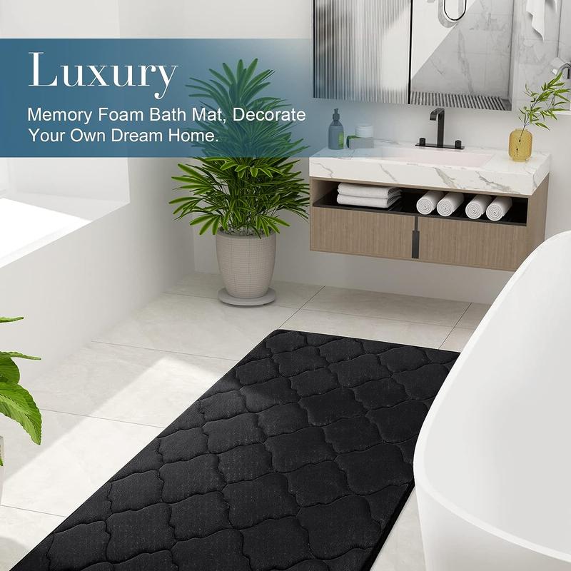 Memory Foam Bath Mat Rug 24x16, Ultra Soft Non Slip and Absorbent Bathroom Rug, Machine Wash Dry, Comfortable, Thick Bath Rug Carpet for Bathroom Floor, Tub and Shower, Black Rubber Cushion Microfiber Velvet