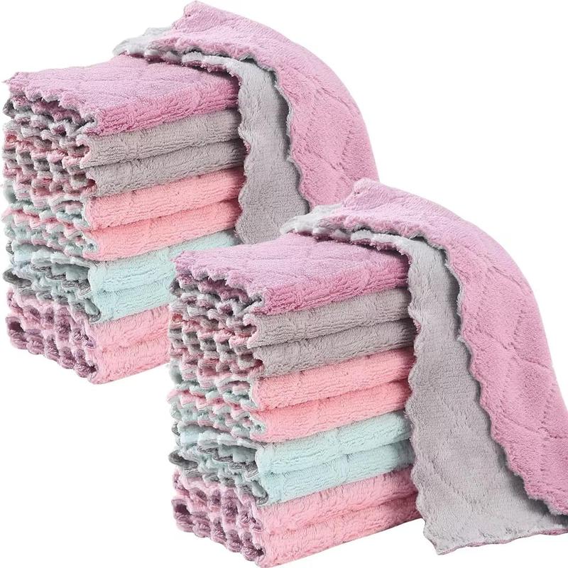 20 Pack Kitchen Dish Cloths Dish Towels, Super Soft and Absorbent Coral Fleece Cloth, Coral  Microfiber Cleaning Cloth, Nonstick Oil Washable Fast Drying Dish Rags for Clean Table, Dish, Glass.