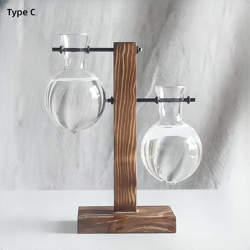 Glass Vase with Wooden Stand, 1 Count Creative Air Plant Growing Station, Home Decor Supplies for Living Room Bedroom Office