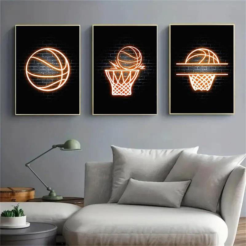 Basketball Pattern Wall Art Poster, 3pcs set Canvas Wall Art Painting, Wall Decor for Home Living Room & Bedroom