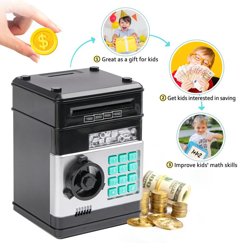 Piggy Bank, ATM Coin Money Saving Box with Password, Safe Money Jar with Auto Grab Bill Slot, Birthday Gifts Bank for 6 7 8 9 10 11 12 Year Old Girls Boys