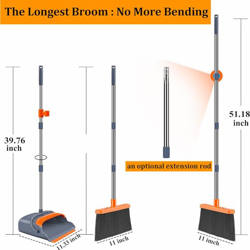 Popular Broom and Dustpan Set, Self-Cleaning with Dustpan Teeth, Indoor&Outdoor Sweeping, Ideal for Dog Cat Pets Home Use, Stand Up Broom and Dustpan