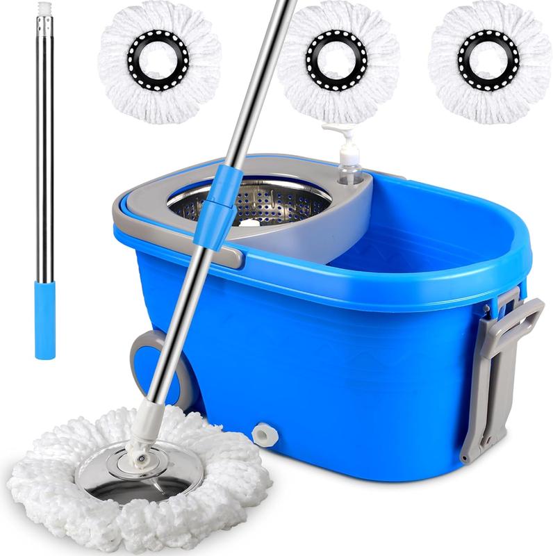 Spin Mop & Bucket Floor Cleaning System with Stainless Steel Wringer Set and 2 Microfiber  Replacement Refills, 61in Extendable Handle Rubber Box