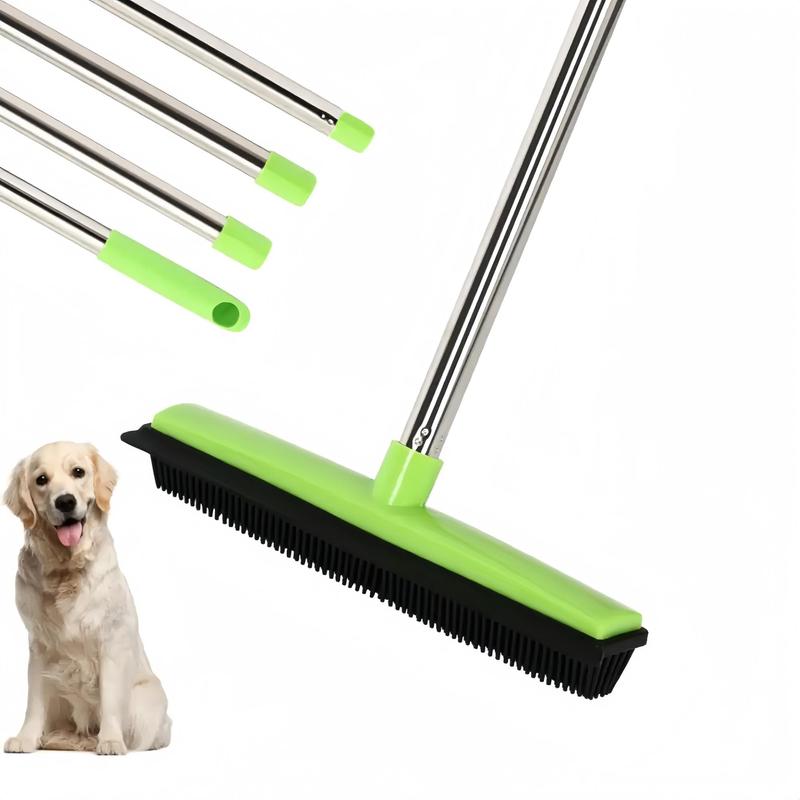 Hair Removal Broom with Scraper, 1 Count Long Handle Soft Brush, Rubber Broom for Removing Fur From Carpets & Linoleum, Suitable for Cleaning Hardwood Floor