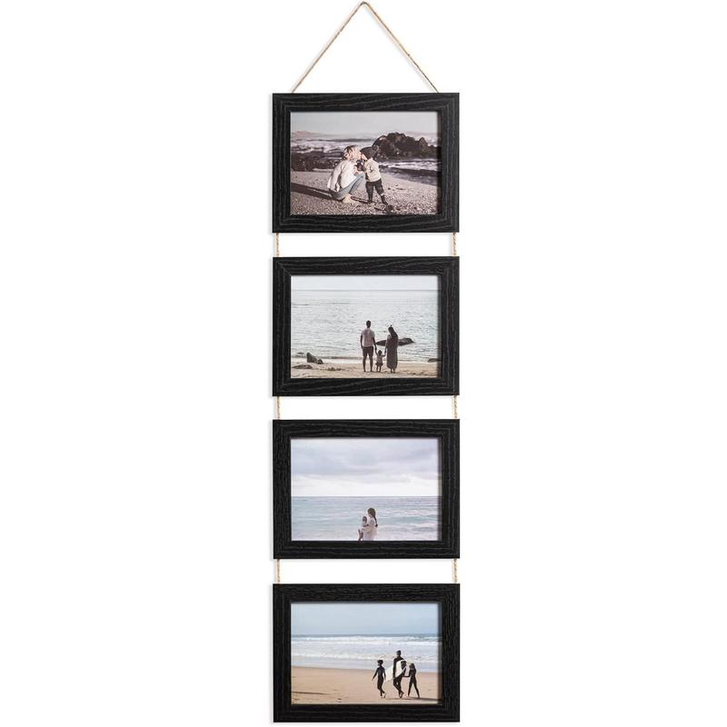 4x6 Hanging Picture Frames, Wall Picture Frames with Real Glass, Folding Picture Frame Displays 4 Photos for Wall Decor, White