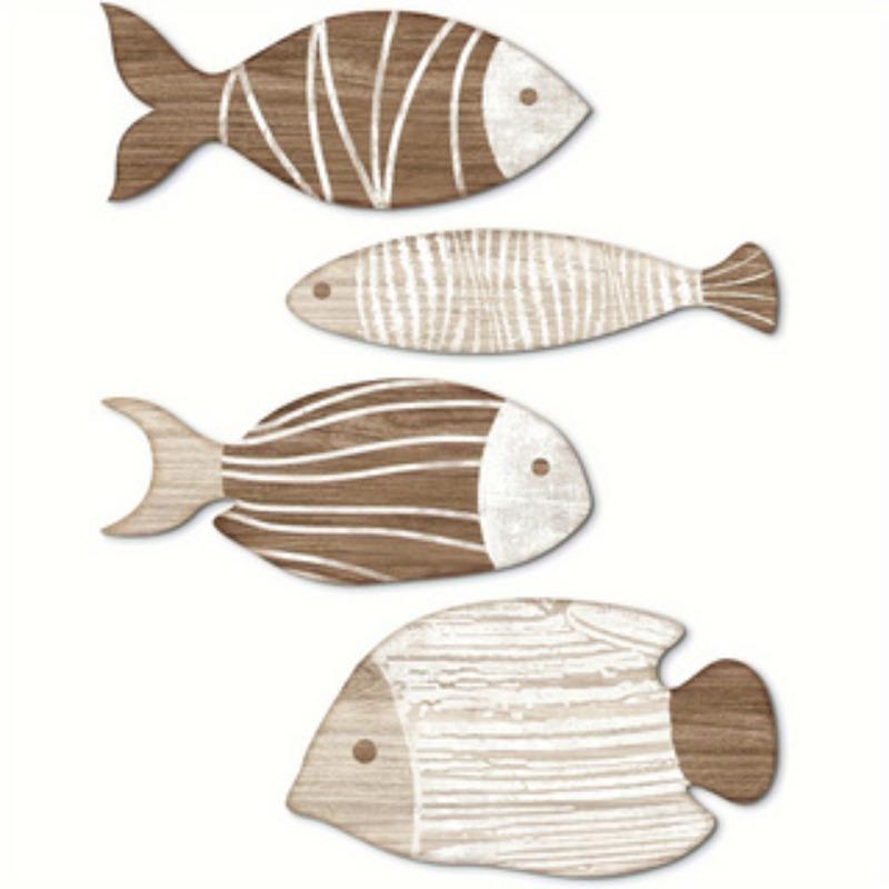 Wooden Fish Wall Decor, 4 Counts set Fish Wall Art, Wall Hanging Decor for Home Living Room Bedroom, Home Decor, Bedroom Refresh Decor