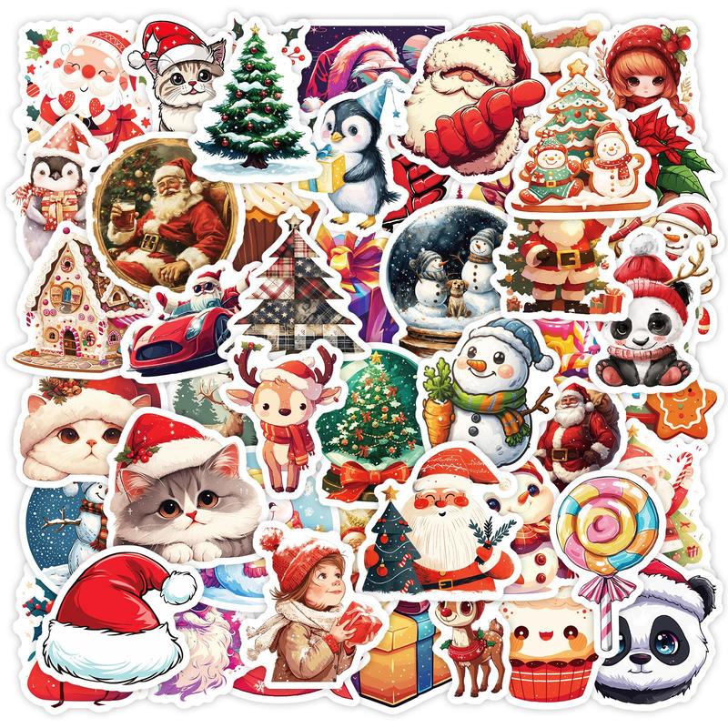 Christmas Themed Sticker, 50pcs Cute Cartoon Animal Pattern Decorative Sticker with Box, Waterproof Decorative Sticker for Phone Case, Laptop, Notebook, Helmet, Skateboard