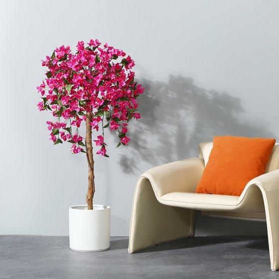 Artificial Bougainvillea Flowers Tree, Potted Plants with Wood Trunk and Pink Flowers for Housewarming Gift Decor Decoration Colorful home decor