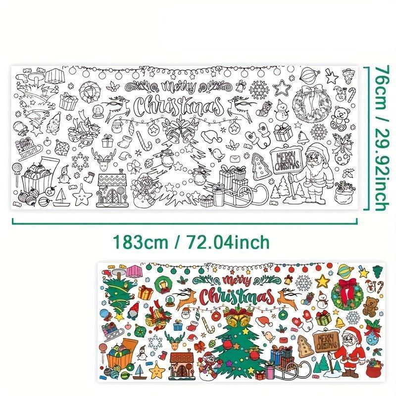 Christmas Themed Coloring Tablecloth, 1 Count Disposable Color-filling Hanging Decor, Large Christmas Coloring Poster Gift