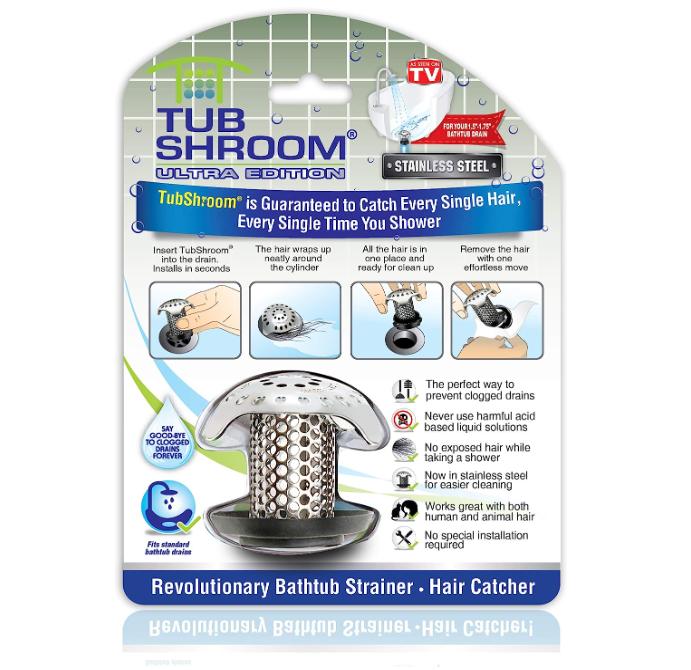 TubShroom Ultra Revolutionary Bath Tub Drain Protector Hair Catcher Strainer Snare Stainless Steel, Keeps Drains Clog Free. Works in Shower and Tub